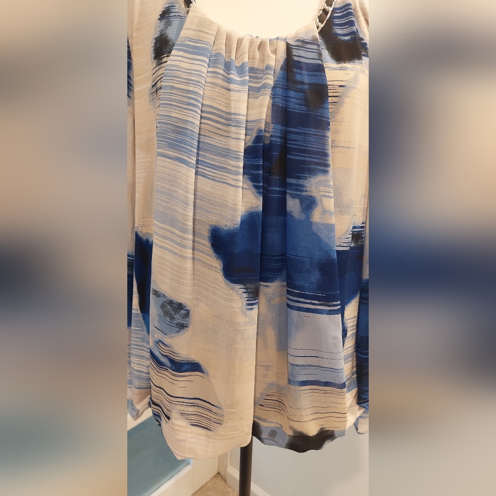 Alfani Blue and White Patterned Blouse - Picture 5 of 9